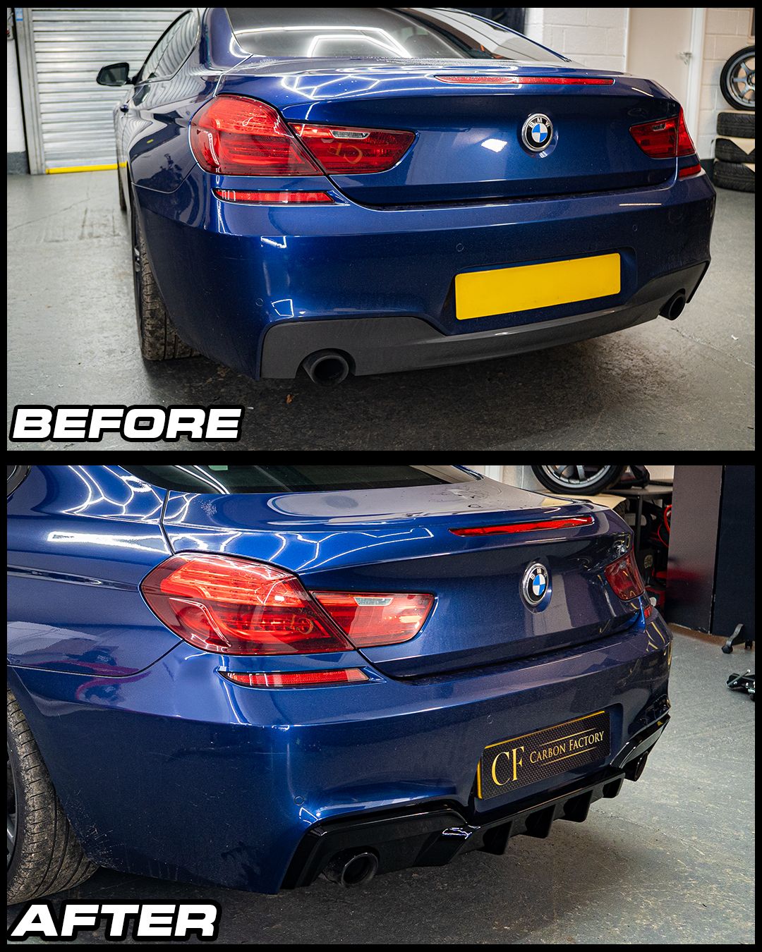 BMW 6 Series F06 F12 F13 M Sport V Style Gloss Black Rear Diffuser 12-17 (Dual Exhaust) by Carbon Factory-Carbon Factory