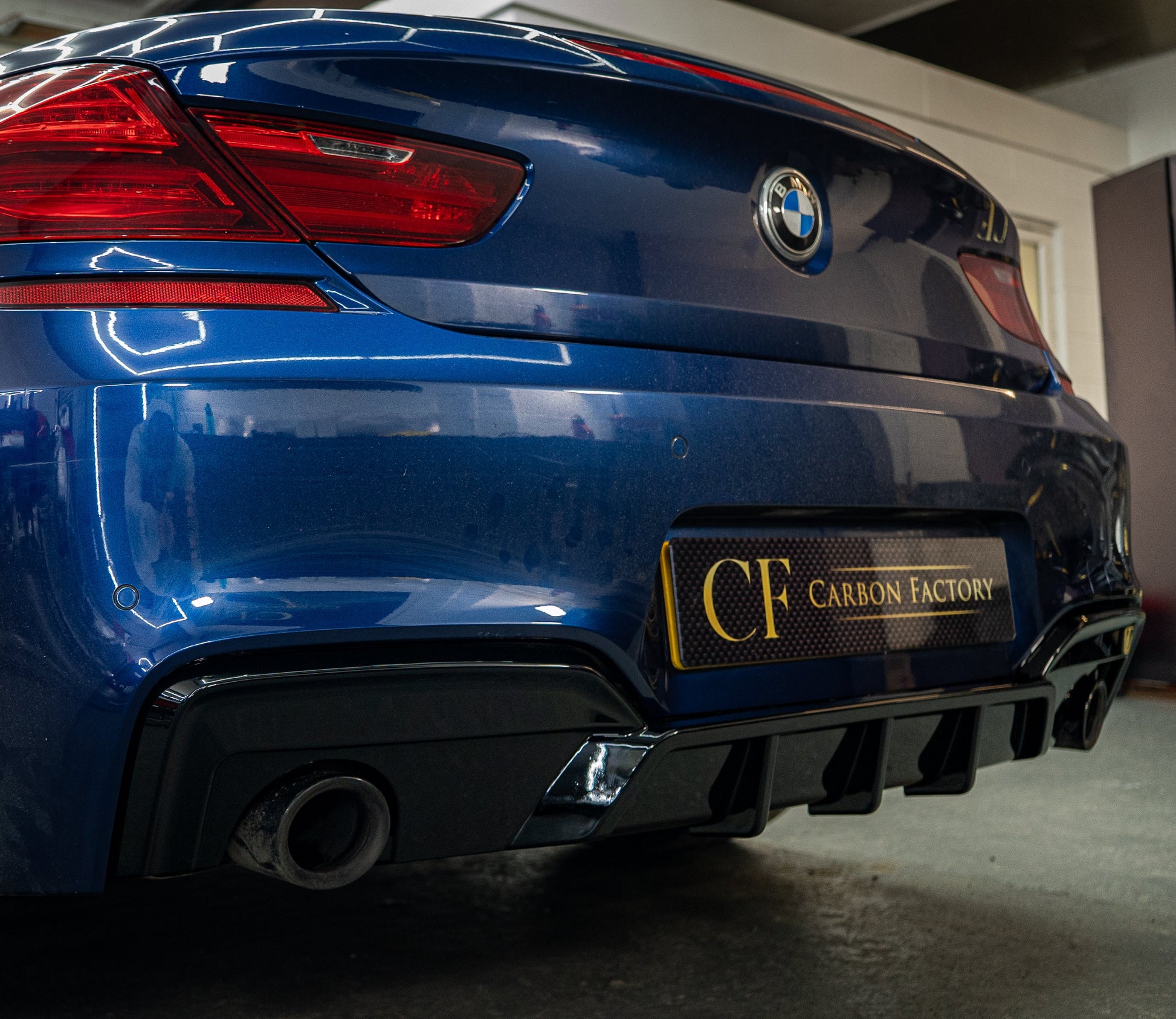 BMW 6 Series F06 F12 F13 M Sport V Style Gloss Black Rear Diffuser 12-17 (Dual Exhaust)-Carbon Factory