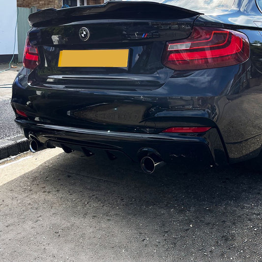 BMW F22 2 Series M Sport M Performance Style Gloss Black Rear Diffuser Dual Exhaust 14-Present-Carbon Factory