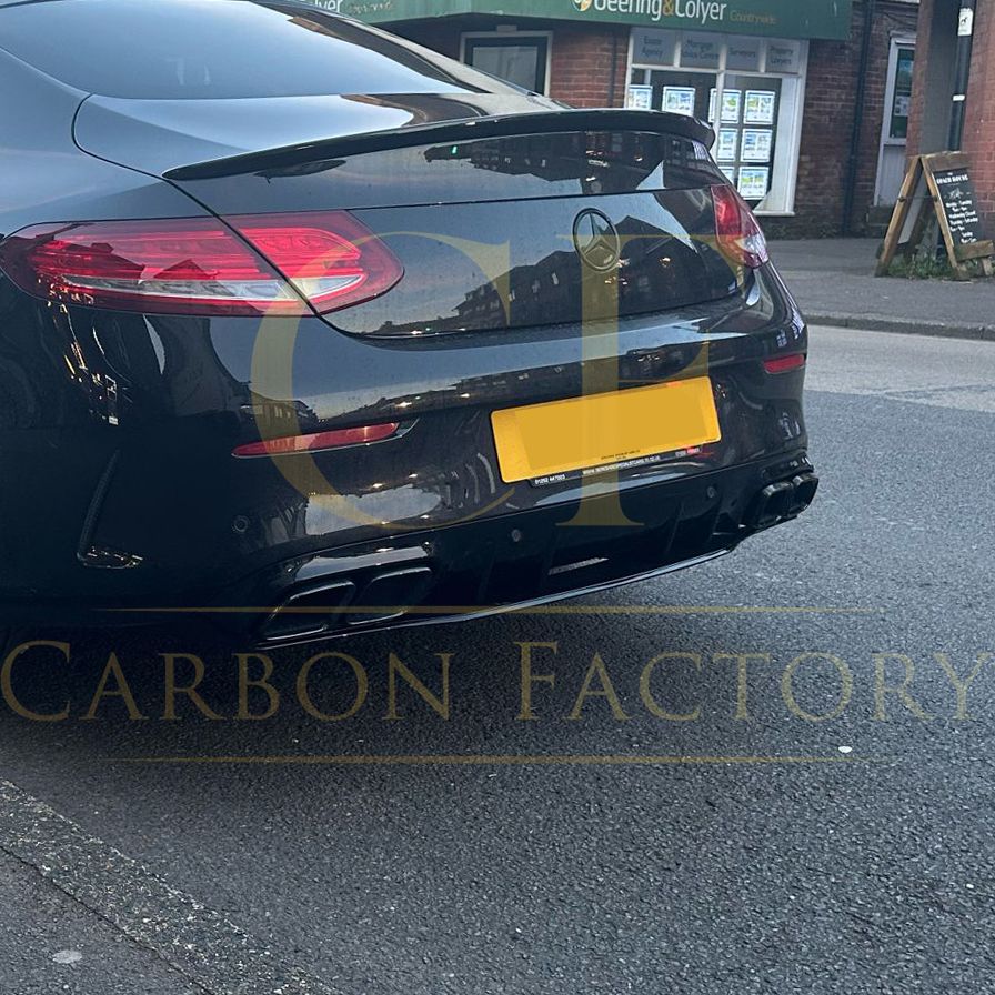 Mercedes Benz W205 C Class & C63 Coupe AMG Style Gloss Black Rear diffuser & Exhaust Tips 15-21 by Carbon Factory-Carbon Factory