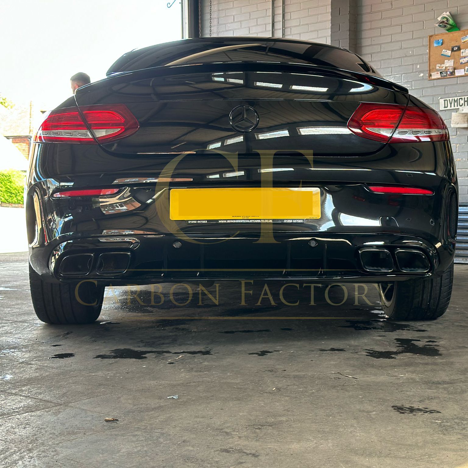 Mercedes Benz W205 C Class & C63 Coupe AMG Style Gloss Black Rear diffuser & Exhaust Tips 15-21 by Carbon Factory-Carbon Factory