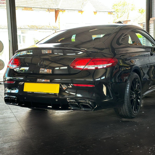 Mercedes Benz W205 C Class & C63 Coupe AMG Style Gloss Black Rear diffuser & Exhaust Tips 15-21 by Carbon Factory-Carbon Factory