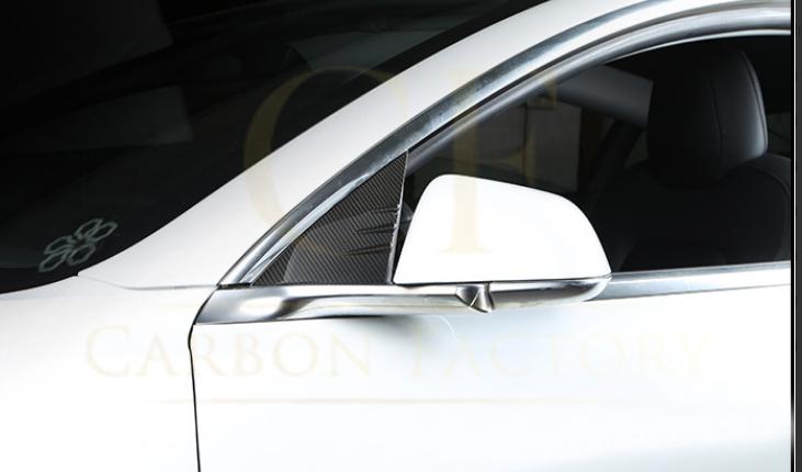 Tesla Model 3 Carbon Fibre A Pillar Window Covers 16-20 by Carbon Factory-Carbon Factory