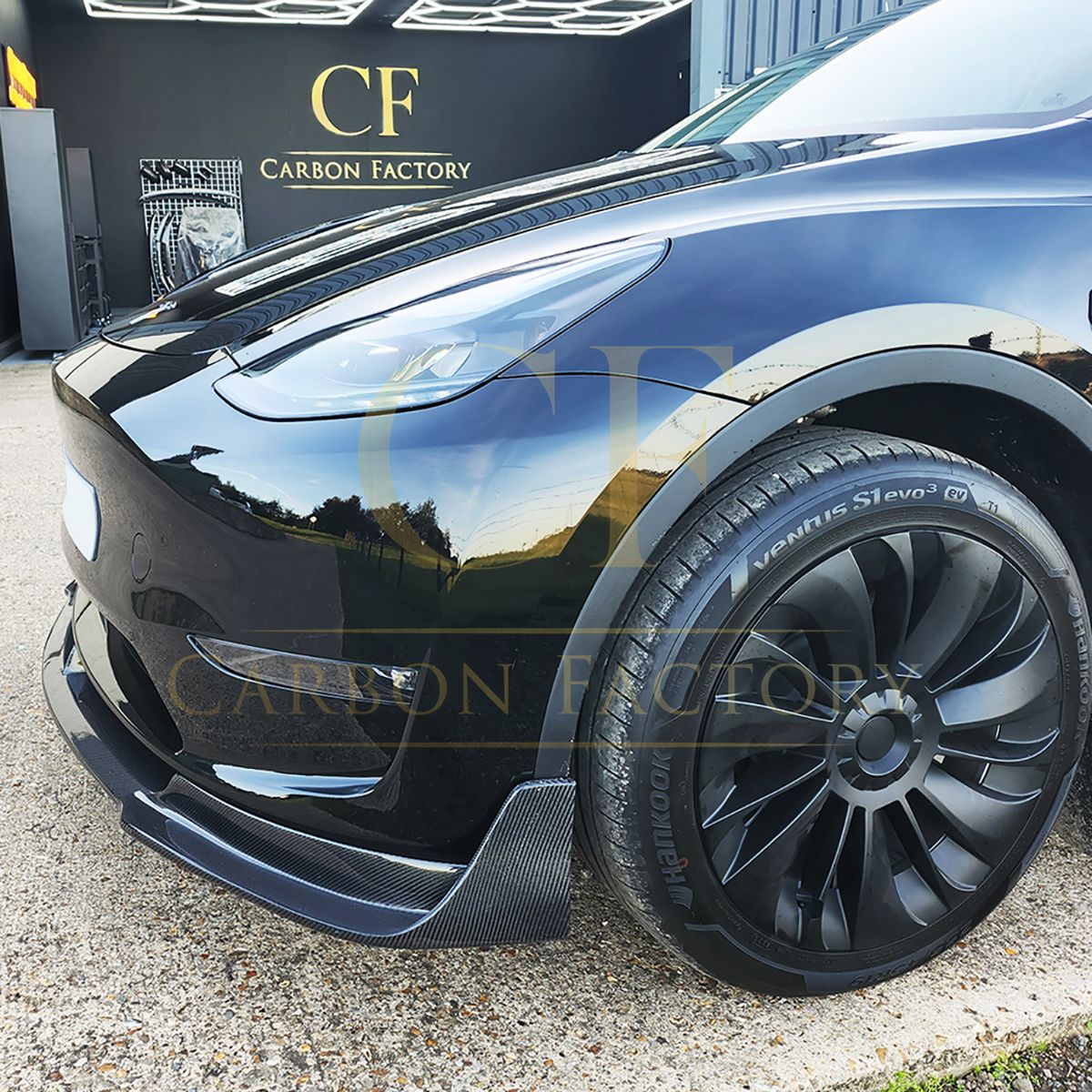 Tesla Model Y V Style Carbon Fibre Front Splitter 19-23 by Carbon Factory-Carbon Factory