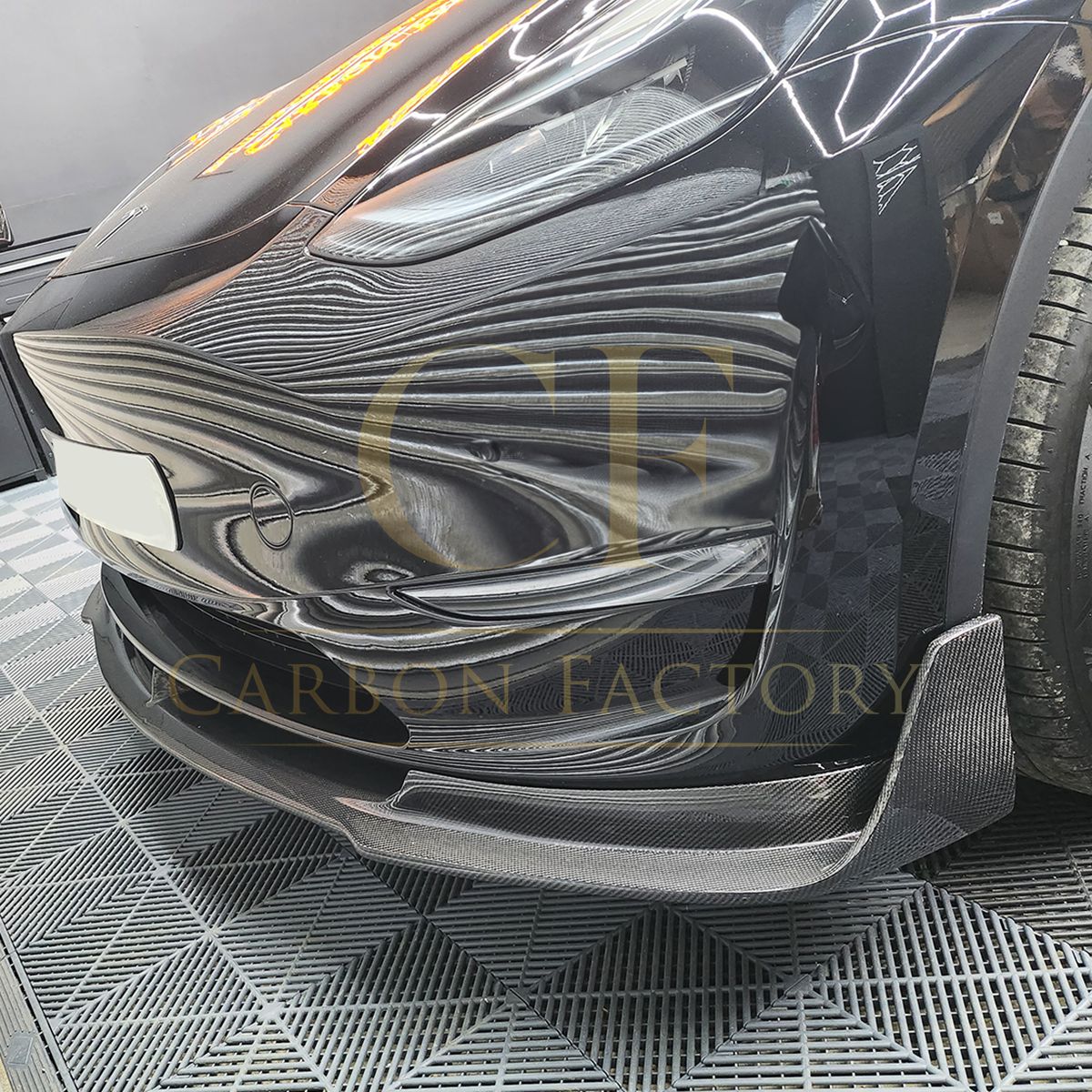 Tesla Model Y V Style Carbon Fibre Front Splitter 19-23 by Carbon Factory-Carbon Factory